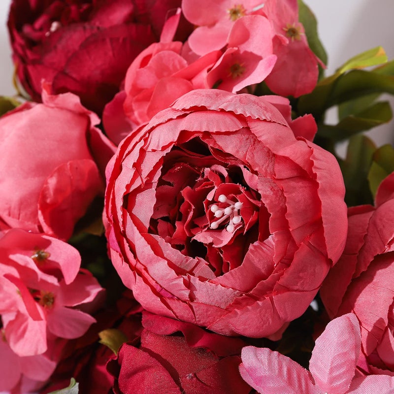 Duovlo Fake Flowers Vintage Artificial Peony Silk Flowers Wedding Home Decoration,Pack of 1 (New Red) - Image 5